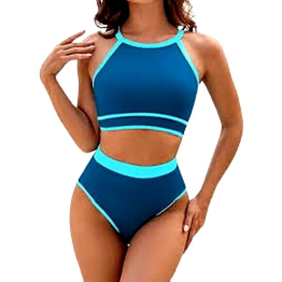 Blooming Jelly NWT Women's Medium Sporty High Waist Two Piece Colorblock Bikini - Picture 9 of 9